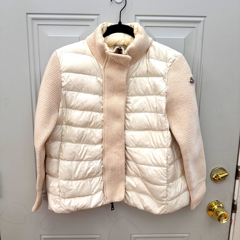 Moncler down jacket with cardigan sleeves